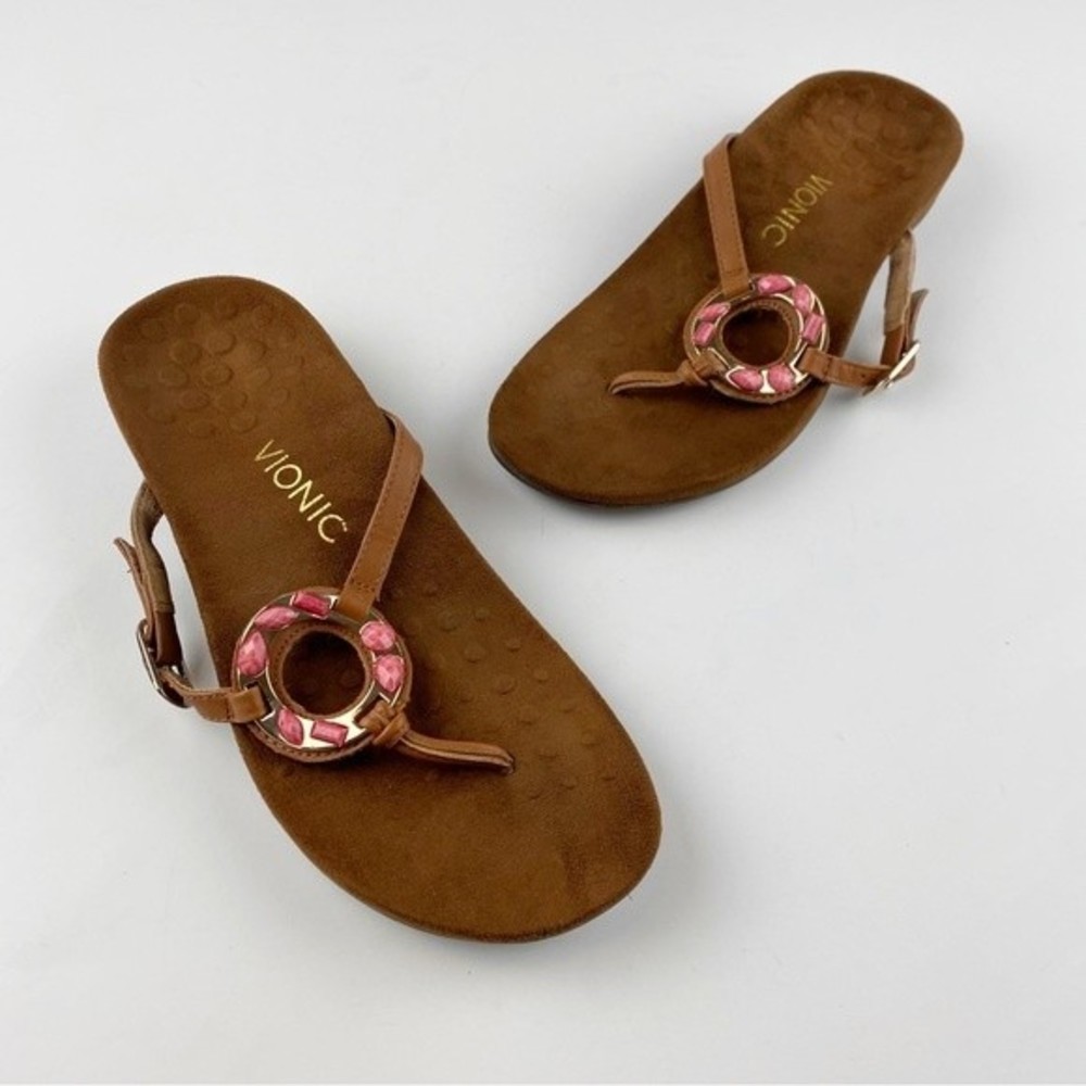 Vionic Brown Ricci Pink Embellishments Sandals Size 8